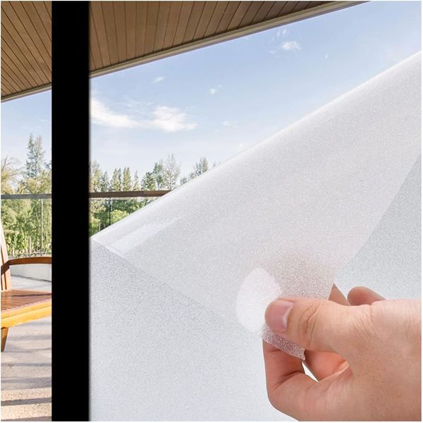 Coavas Window Privacy Film Frosted Window Glass Film Non-Adhesive Removable Bathroom Window Coverings Day and Night Privacy Heat UV Blocking Window Film for Home Office 17.5x78.7In