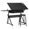 Drafting Table Art Desk Adjustable Height Drawing Table w/ 2 Drawers Stool Black