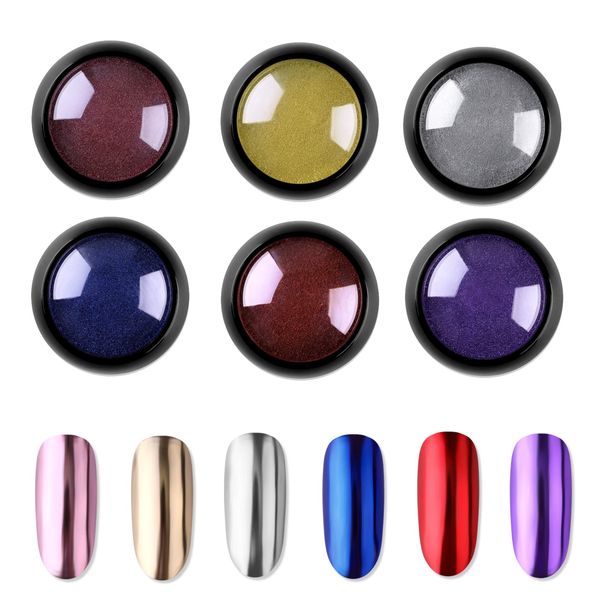 Nail Mirror Powder, Set of 6 Colors, Mirror Nail Powder, Gold, Silver, Pink Gold, Purple, Red, Blue, Nail Powder, Chrome Powder, Mirror Nails, Metallic Powder, With Chips, Gel Nails, Resin