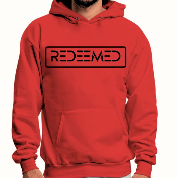 Mens Graphic Hoodie Redeemed Black Illustration - Red / 2XL