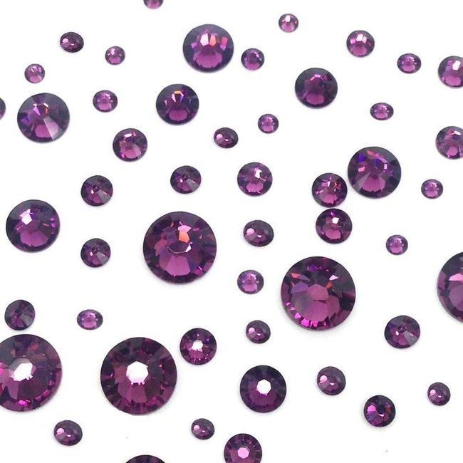 AMETHYST (204) purple violet 144 pcs Swarovski 2058/2088 Crystal Flatbacks purple rhinestones nail art mixed with Sizes ss5, ss7, ss9, ss12, ss16, ss20, ss30