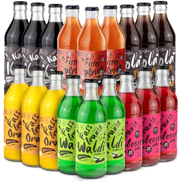 Brauerei Zwönitz lemonade mix - pack of 18 with 6 varieties / 0.33 litre glass bottles with barrel shower, orange lemonade, kola, kola mietz orange and iced tea fresh / soft drinks from Saxony