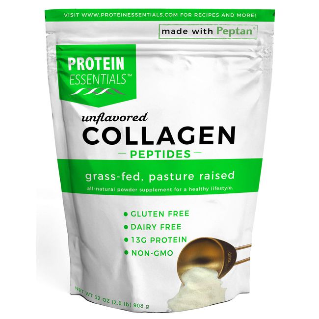 Protein Essentials Collagen Peptides Powder, Grass-Fed, Paleo & Keto Friendly, NonGMO & Gluten Free Unflavored 32oz