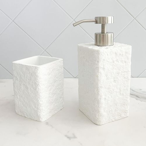Natural White Toothbrush Holder for Bathroom, Rough Stone Textured, Unbreakable Rust Proof Bathroom Cup
