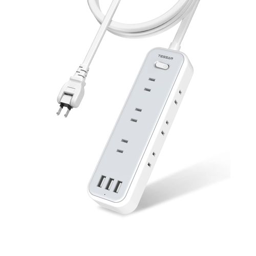 TESSAN Extension Cord, 9.8 ft (3 m), Power Strip with Usb, Table Tap, 9 AC Outlets, 3 USB Ports, Bulk Switch, Wall Mount/Desktop