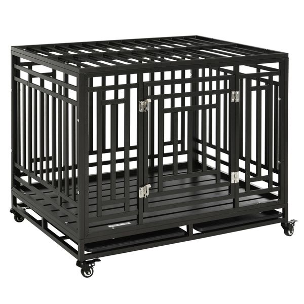 41'' Heavy Duty Steel Dog Kennel with Caster Wheels Pet Crate Playpen Lockable