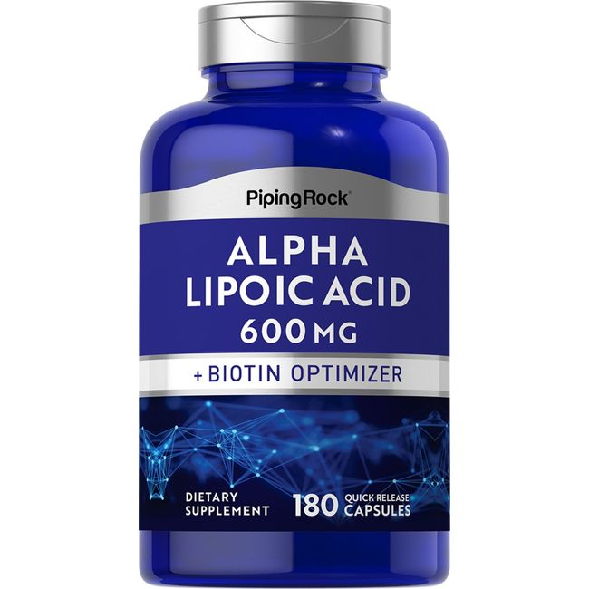 Alpha Lipoic Acid 600mg | 180 Capsules | With Biotin | Non-GMO | by Piping Rock