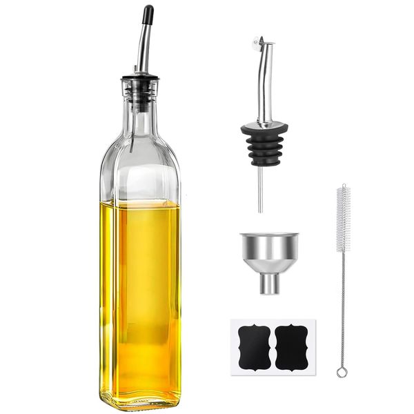 Olive Oil Dispenser Bottle 1 Pcs Glass Oil and Vinegar Dispenser Set with 2 S...