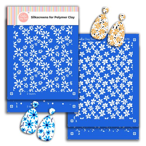 GOTO CLAY TOOLS 2 Layer Floral Silk Screen, Two Designs Set of Two Layers silkscreens for Polymer Clay Earring Making SSCMB-9
