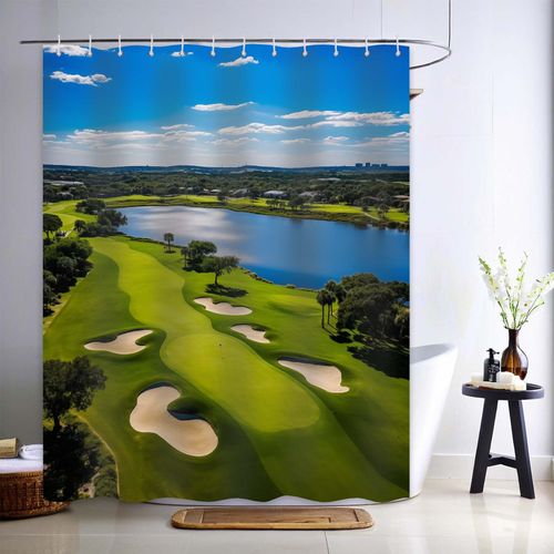Yieldeer Golf Course Shower Curtain Sports Bathroom Decor Sky Clouds Bath Curtain, Waterproof Cloth Fabric with Hooks, 72x72 inch