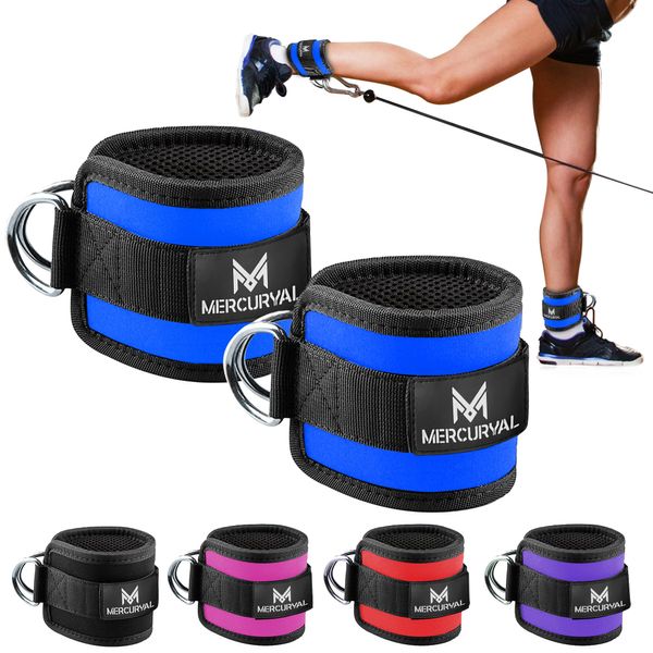 MERCURYAL Pack 2 Fitness fußschlaufen kabelzug - Kickbacks fußschlaufe - fussschlaufen Kabelzug - Ankle Straps Gym - Fitness Accessories - Fußmanschetten kabelzug für Männer und Frauen (Blau)