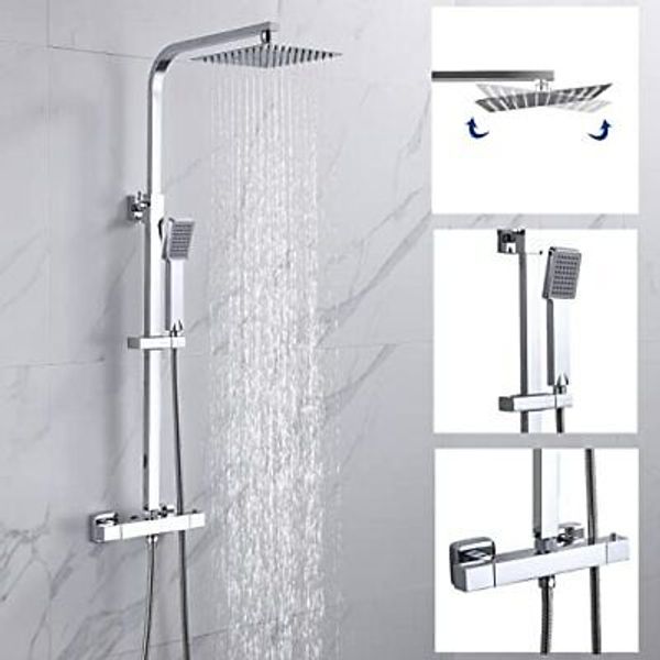 Thermostat Shower System, Square Thermostatic 38 °C Shower Mixer