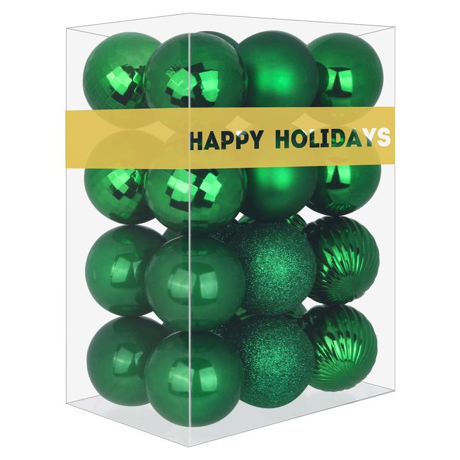 Emerald Green 2.5" Christmas Balls Christmas Tree Decoration Ornaments Shatterproof Hanging Balls for Birthday St. Patrick's Day Easter Mardi Gras Holiday Wedding Decorations Set of 24pcs