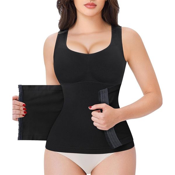 YIMEIER Waist Cincher Corset Women's Bra Top, Camisoe, Shapewear for Stomach, Posture Support, Inner Shirt, Tightening, Waist Shaper, Tank Top, Black