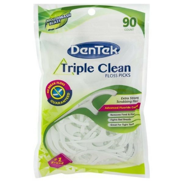 DenTek Extra Strong Triple Clean Floss Picks, Mouthwash Blast 90 ea