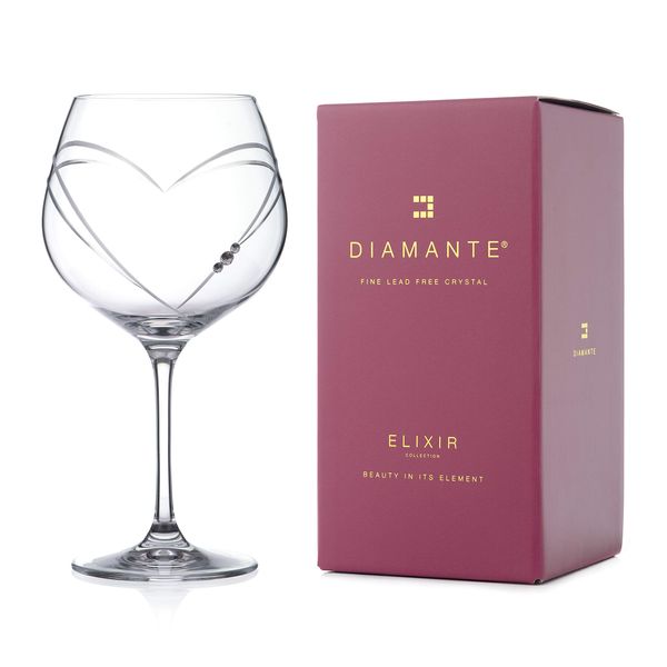 DIAMANTE Single Swarovski Hearts Gin Copa Glass Adorned with Crystals