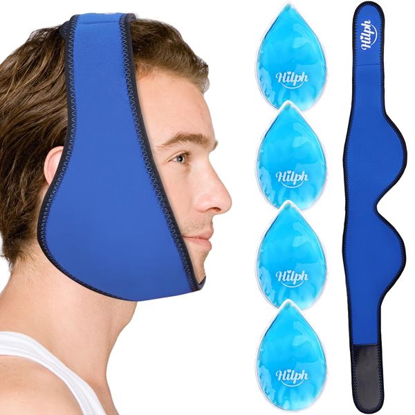 Hilph Face Ice Pack for Jaw Pain, Reusable Jaw Ice Pack with 4 Gel Packs Wisdom Teeth Ice Pack Head Wrap for Facial & Oral Surgery, TMJ, Head and Chin Pain Relief, Dental Implant