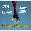10 FLASHING LEDS 5mm PRE WIRED 12 VOLT ORANGE 12V BLINK