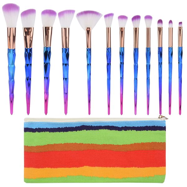 melebellot 12er-Pack Regenbogen-Diamant-Griff, Weiches Synthetikhaar, Make-up-Pinsel-Set Make-up-Pinsel, Lidschatten, Rouge, Puder, Mischpinsel-Set