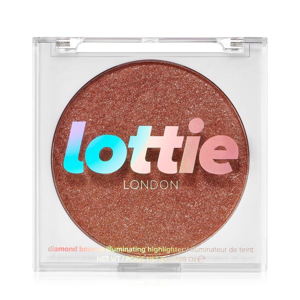 Lottie London Diamond Bounce Highlighter in Rose Gold, Ultra-fine Gel-powder Highlighter with Rose Gold Shimmer for an Icy Iridescent Highlight
