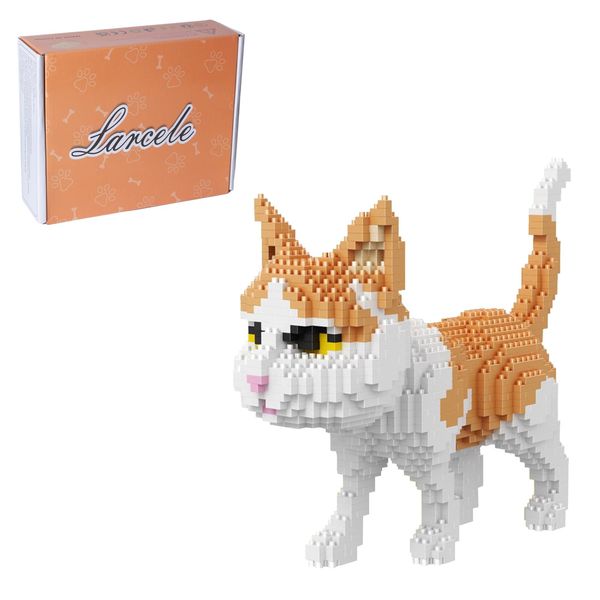 Larcele Cat Mini Building Blocks Animal Set, DIY Micro 3D Building Toy Bricks,1390 Pieces KLJM-05(Orange and White Cat)