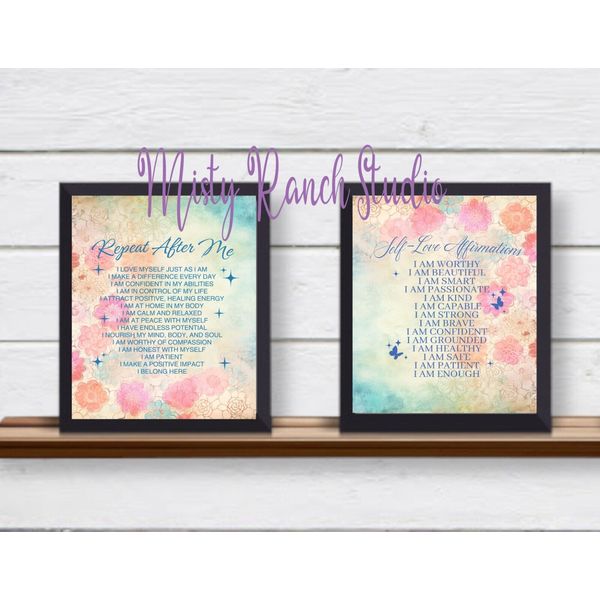 Set of 2 "Love Yourself Affirmations" UNFRAMED Wall Art Prints, Mental Health