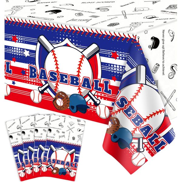 4 Packs Baseball Tablecloth Baseball Table Cover Baseball Plastic Tablecloth Sports Ball Table Cloth Baseball Party Decorations Sports Birthday Party Supplies Baseball Themed Party Decor 86 x 51 Inch