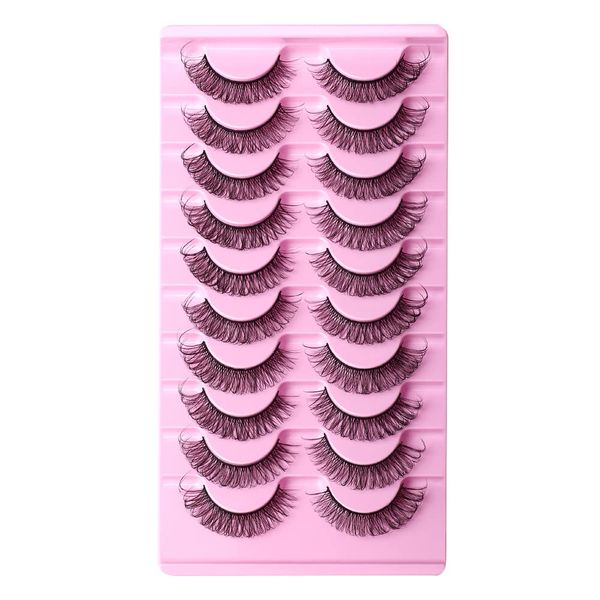 (10 Pairs) 2024 Newest Wispy False Eyelashes Russian Strip Lashes D Curl Fake Eyelashes Faux Mink Lashes Fluffy Volume Russian Lashes 3D Effect 18MM Cat eyes look like extension