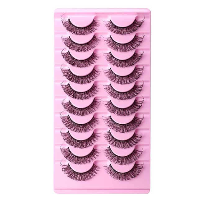 (10 Pairs) 2024 Newest Wispy False Eyelashes Russian Strip Lashes D Curl Fake Eyelashes Faux Mink Lashes Fluffy Volume Russian Lashes 3D Effect 18MM Cat eyes look like extension