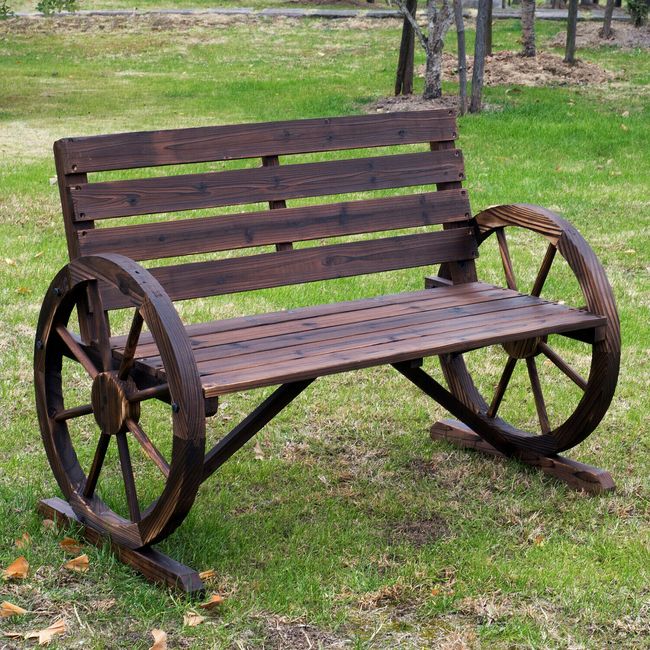 Wagon Wheel Bench Garden Chair Loveseat Wooden Accent Outdoor Garden