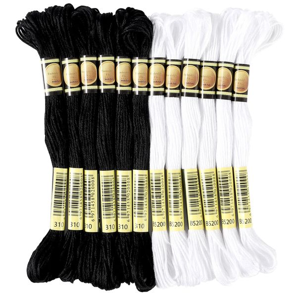 Xiphum 12 Skeins Professional Embroidery Floss, Black and White Embroidery Threads, 8m Embroidery Thread Set for Cross Stitch, Bracelet Friendship and Craft Floss