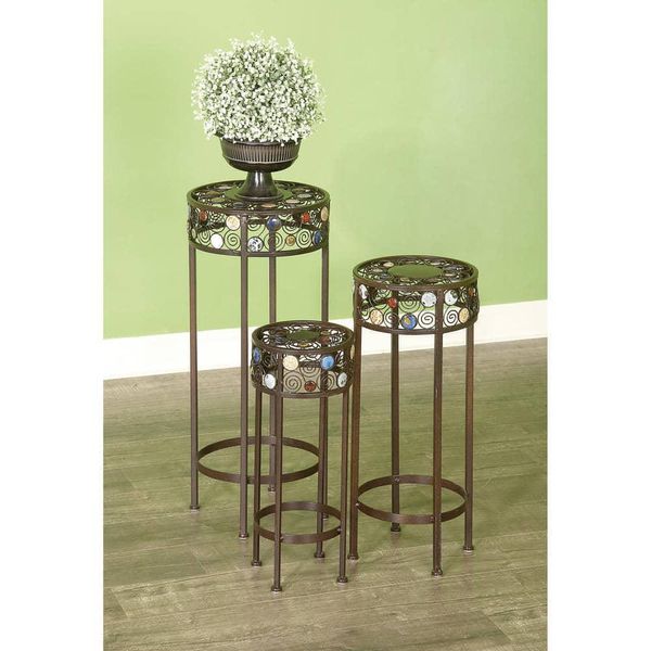 Litton Lane Plant Stand 12"Dx27"Hx12"W Indoor Round Finished 3-Tiers Metal Black