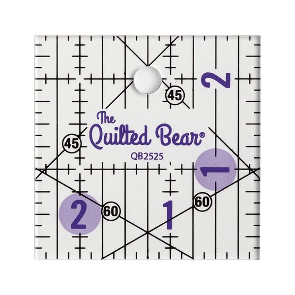 The Quilted Bear Quilting Rulers - Transparent Acrylic Non Slip Quilting & Patchwork Ruler with Clear Black Lines & 30, 45 & 60 Degree Angles (2.5" x 2.5")