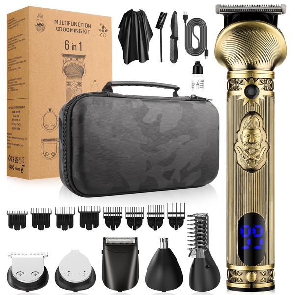 Qreeyx® Beard Trimmer Kit for Men - Professional 6 in 1 Hair Clipper Trimmer, Cordless Multi Groomer, Mens Grooming Kit for Beard, Face, Body Nose Electric Razor with Travel Case as Gifts for Him