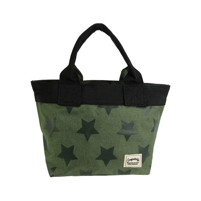 PORTA FORTUNA Mini Tote Bag, Lunch Bag, Tote Bag, Mini Star Pattern, Zippered, Women's, 4609, Black (Khaki)