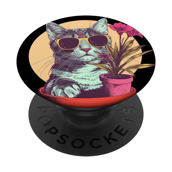 Nice gardening Potted plants with funny cat face PopSockets Swappable PopGrip