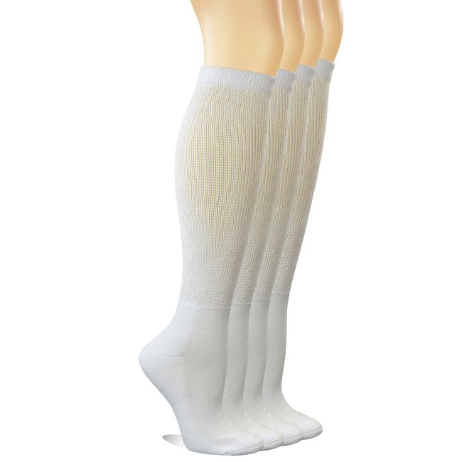 Yomandamor Women's Non-binding Cotton Knee-Hi Diabetic Socks Boot Socks with Cushion Sole and Seamless Toe,4 Pairs L Size