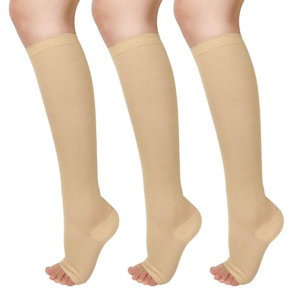 Compression Socks (3 Pairs) for Women & Men,15-25mmHg Toeless Compression Socks Support Legs, Knee Height, Promote Circulation, Suitable for Long-Distance Travel Flight and Competitive Sports