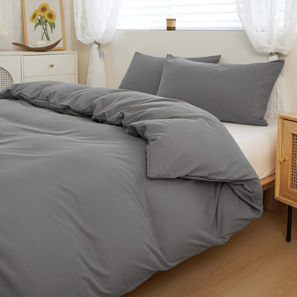 Comforter Cover, Duvet Cover, Quick Drying, Can Be Used As A Blanket, 2-Way Design, For Western and Japanese-Styles, Antibacterial, Odor Resistant, 4 Ties Included (Single: 59.1 x 82.7 inches (150 x 210 cm), Gray)