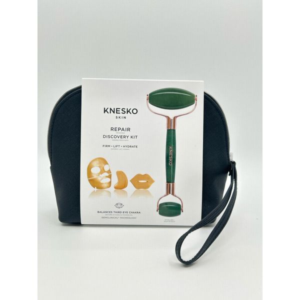 KNESKO SKIN NIB Unisex Radiance Discovery Kit W/ Jade Roller 3 Masks & Pouch