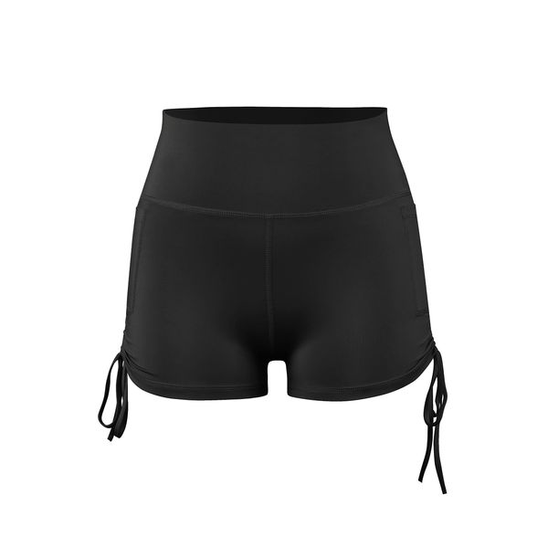 4How Women's Gym Shorts Drawstring Scrunch Shorts with Pockets High Waisted Hot Pants for Sport and Casual Black Size S