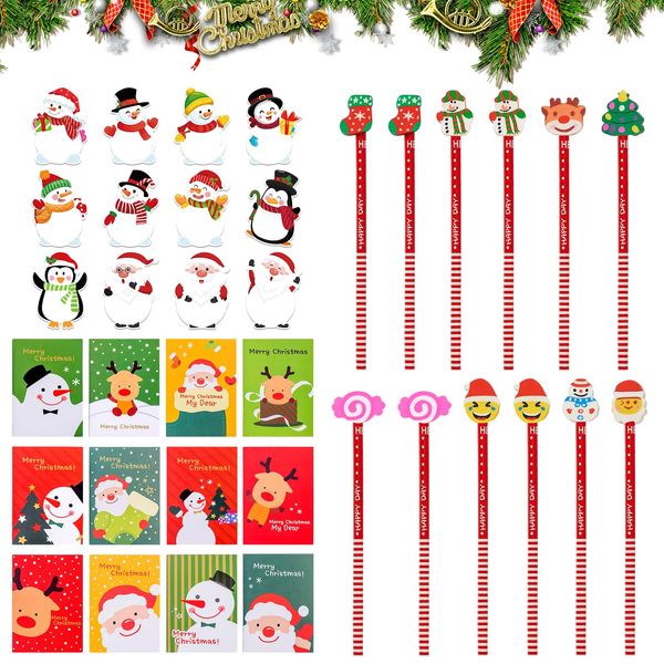 36 Stück Mitgebsel Weihnachten Kinder,Mini Notizbuch Weihnachten Notizblock Weihnachten Bleistifte Radiergummi Haftnotizen Klebezettel Weihnachten Tattoos Give Aways Schulbüro Familie Briefpapier