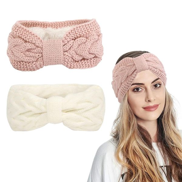 2 Stück Stirnband Damen Winter, Stirnbänder Strick, Haarband Ohrenwärmer Elastische Kopfband Gestrickte Headband Frauen Haarreifen Strick Headwrap für Sport, Einkaufen, Laufen