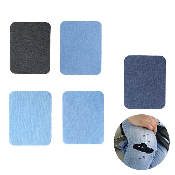 5PCS Iron on Patches, Premium Quality Jean Patches Iron Patches for Clothing Denim Iron-on Inside Outside Strongest Glue 100% Cotton Assorted Shades of Blue Black Repair Decorating Kit