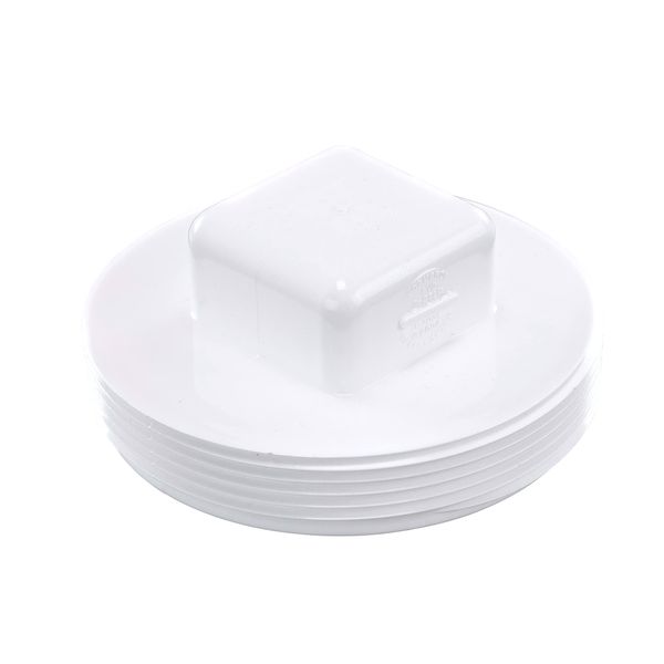 NDS 41P8 PVC S&D Cleanout Plug, with 4-Inch MPT Connection, Works with 4-Inch FPT drain fittings attached to Sewer and Drain Pipe, White