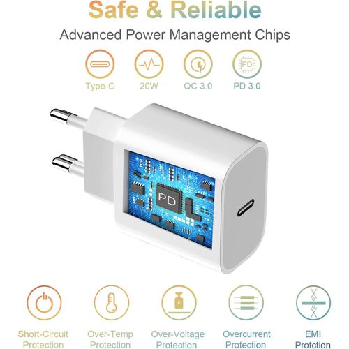 20 W USB-C Power Adapter for Apple, USBC Power Supply Plug Quick Charger Charger for iPhone 16 15 14 13 12 11/15 16 Pro/15 16 Pro Max/16 15 Plus /13 12 Pro Max/Mini, iPad, AirPods