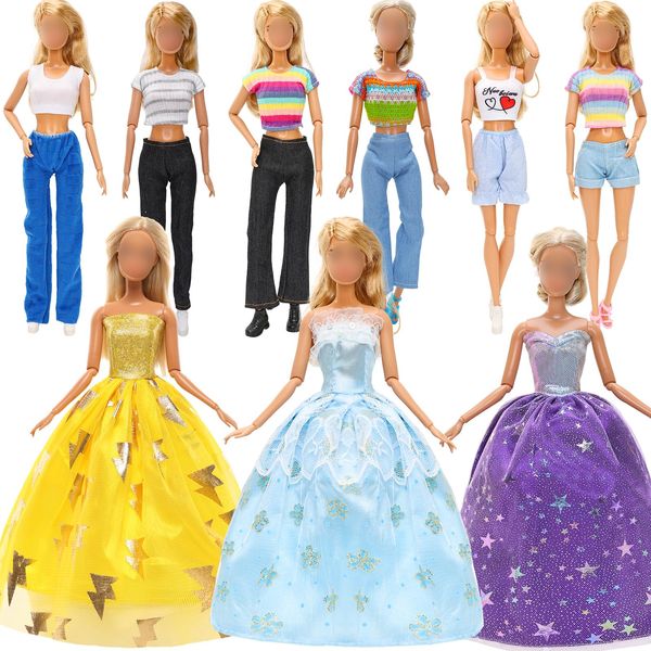 HONLAELLA 9 PCS Doll Clothes Princess Wedding Gowns Fashion Casual Outfit Tops and Pants/Shorts for 11.5 Inch Girl Dolls