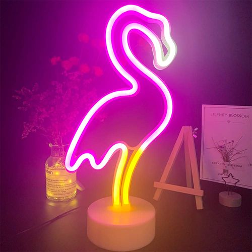 ENUOLI Neon Flamingo Lights Neon Light Signs USB/Battery Operated Pink Neon Lights Pink LED Flamingo neon Light Signs Neon Night Lights for Bedroom Decoration Party Christmas Valentine's Day Gift