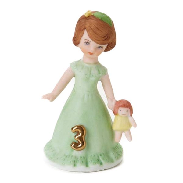 Enesco Growing Up Girls “Brunette Age 3” Porcelain Figurine, 3.25”, Golden,green