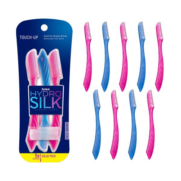 Schick Hydro Silk Touch-Up Multipurpose Exfoliating Dermaplaning Tool with Precision Cover, 9 Count